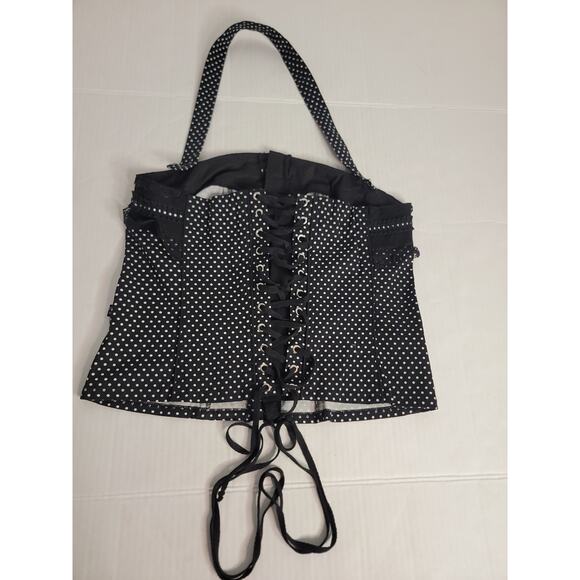 Tripp NYC Black Polka Dots Lace-Up Corset Top Size 1 1X Dark Romantic Whimsigoth - Picture 9 of 14